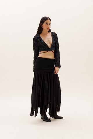 Black Plisse Long Skirt