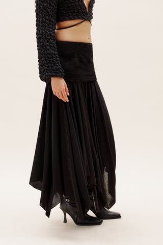 Black Plisse Long Skirt