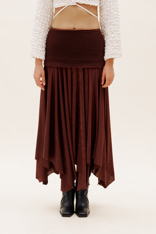 Brown Plisse Long Skirt