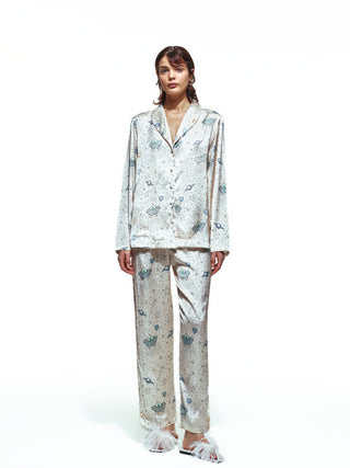 White Ufo Long Silk Pajama Set