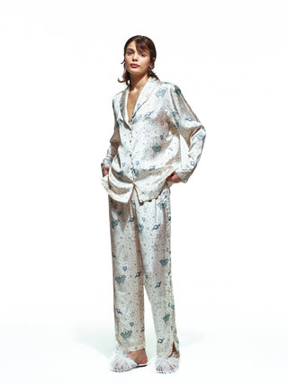 White Ufo Long Silk Pajama Set